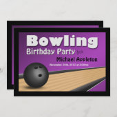 Bowling - Purple Anniversaire Invitations (Devant / Derrière)