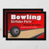 Bowling - Red Birthday Party Invitations (Devant / Derrière)