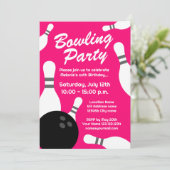 Bowling rose Neon Invitations de fête d'anniversai (Debout devant)