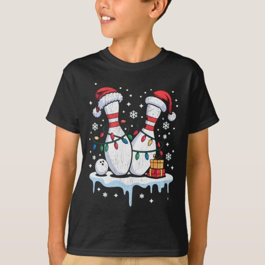 Bowling Santa Hat Funny Christmas Long Sleeve  T-shirt (Voorkant)
