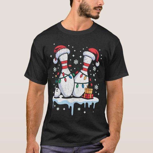 Bowling Santa Hat Funny Christmas Long Sleeve  T-shirt (Voorkant)