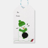 Bowling Sneeuwman Cadeaulabel (Voorkant)