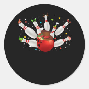 Bowling Spel Kerstmis Bowler Santa Hoed Merry Chri Ronde Sticker