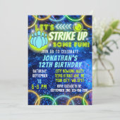 Bowling Strike Up Fun Neon Glow Blue Boys Verjaard Kaart (Staand voorkant)