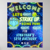 Bowling Strike Up Fun Neon Verjaardags Welkom Bord Poster (Voorkant)