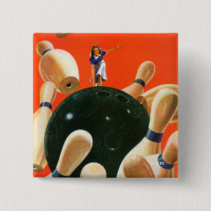 Bowling Strike Vierkante Button 5,1 Cm