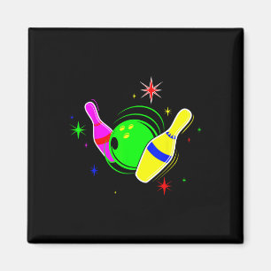 Bowling T Shirt 80s Retro Neon Sign Strike Bowling Magneet