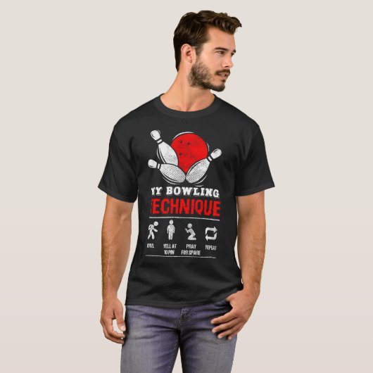 Bowling Technique Bowl League Lid Mannen Zwart M T-shirt (Voorkant volledig)