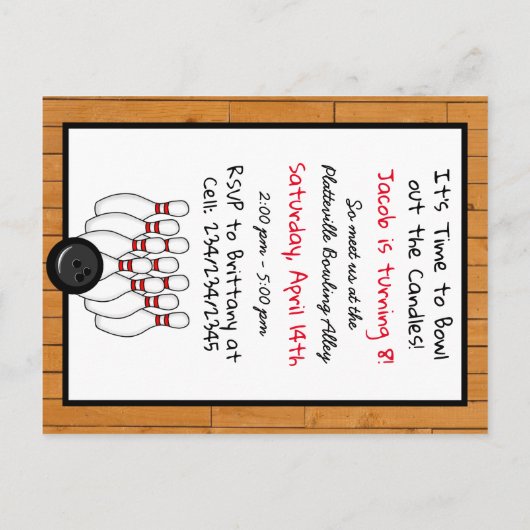 Bowling Thème Anniversaire Fête Invitation (Dos)