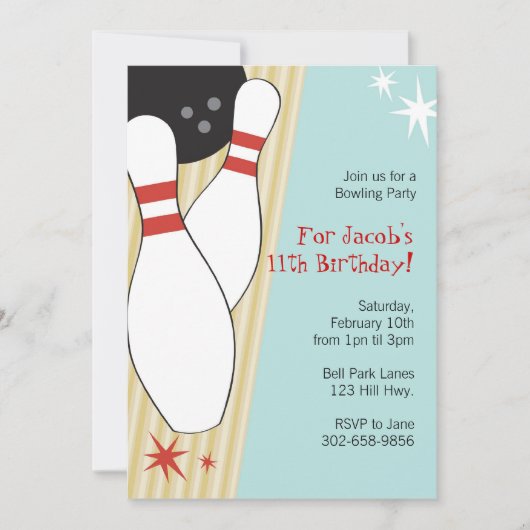 Bowling Thmed Birthday Party Invitations Kaart (Voorkant)