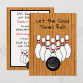 Bowling Thmet Birthday Party Invitation Briefkaart (Voorkant / Achterkant)