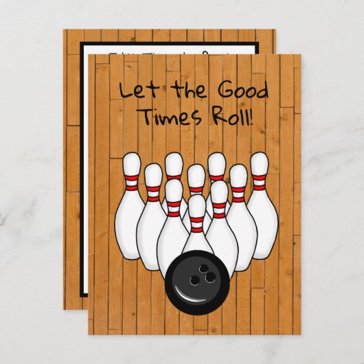 Bowling Thmet Birthday Party Invitation Briefkaart (Voorkant / Achterkant)