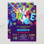 Bowling Uitnodiging Glow Neon Bowling verjaardag (Voorkant / Achterkant)