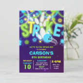 Bowling Uitnodiging Glow Neon Bowling verjaardag (Staand voorkant)
