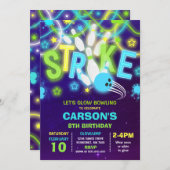 Bowling Uitnodiging Glow Neon Bowling verjaardag (Voorkant / Achterkant)