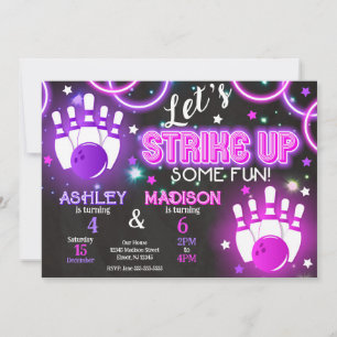Bowling Uitnodiging Glow Neon Feest Verjaardag