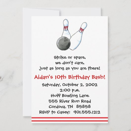 Bowling-uitnodigingen Kaart (Voorkant)