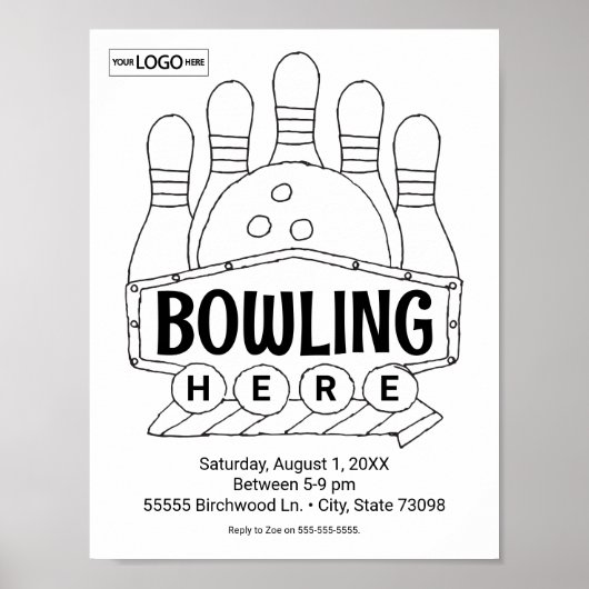 Bowling Verjaardag Bowling Art Kleurkunst Activite Poster (Voorkant)