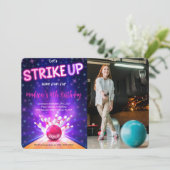 Bowling Verjaardag Foto uitnodiging (Staand voorkant)
