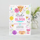 Bowling Verjaardag Uitnodiging Bowling Pizza Party (Staand voorkant)