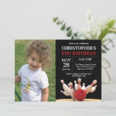 Bowling Verjaardag Uitnodiging Verjaardagsfeest Ro (Staand voorkant)