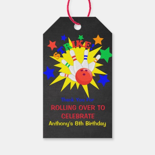 Bowling verjaardagsfeestje dank u cadeau Labels Cadeaulabel (Voorkant)