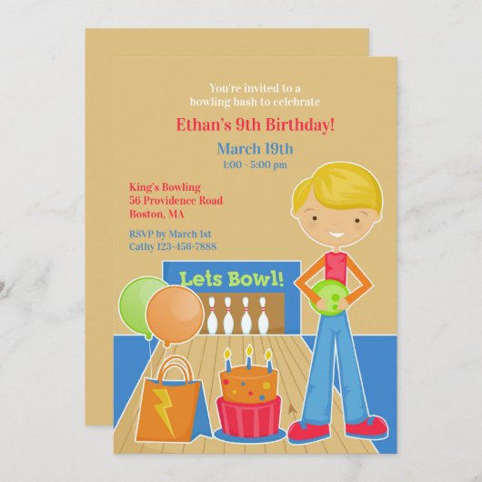 Bowling verjaardagsfeestje platte uitnodiging (Voorkant / Achterkant)