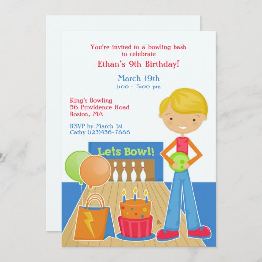 Bowling verjaardagsfeestje platte uitnodiging (Voorkant / Achterkant)
