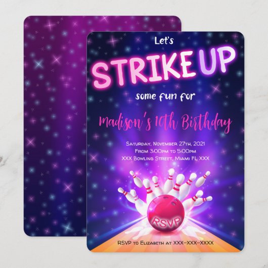 Bowling Verjaardagsuitnodiging Kaart (Voorkant / Achterkant)