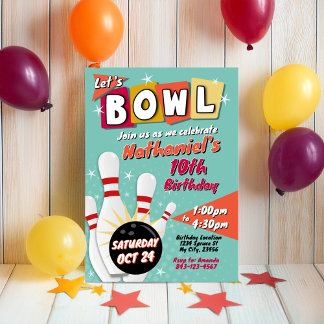 Bowling verjaardagsuitnodiging Retro Kaart