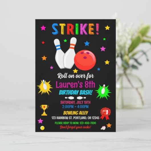 Bowling verjaardagsuitnodiging Strike up some fun! Kaart (Staand voorkant)