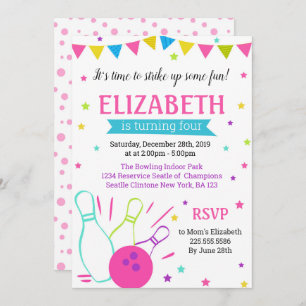 Bowling verjaardagsuitnodiging voor meisje kaart