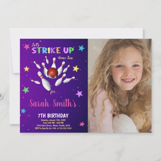 Bowling violet clair Invitations Anniversaire avec (Devant)