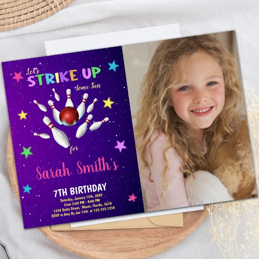 Bowling violet clair Invitations Anniversaire avec