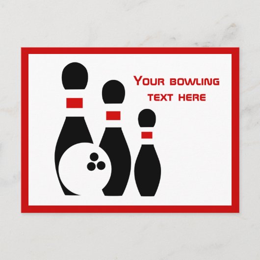Bowling zwarte bal en pinnen briefkaart (Voorkant)