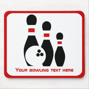 Bowlingbal en spelden rood en zwart muismat