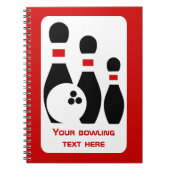 Bowlingbal en spelden rood en zwart notitieboek (Voorkant)