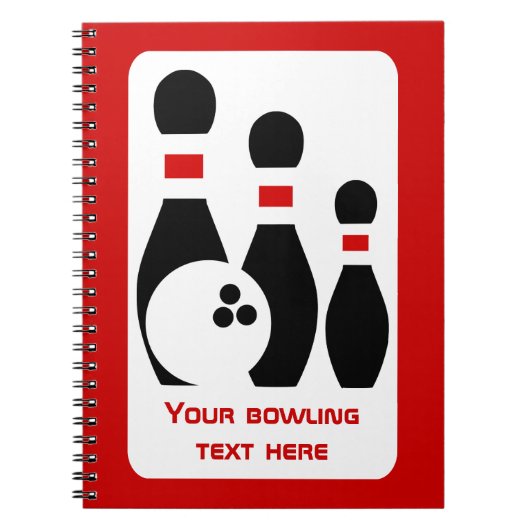 Bowlingbal en spelden rood en zwart notitieboek (Voorkant)