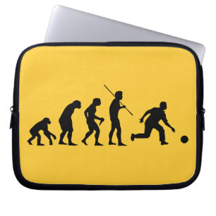 bowlingevolutie van man naar bowler laptop sleeve