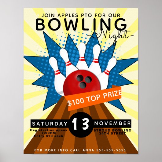 bowlingnachtvlieger, bowlingtoernooi poster (Voorkant)