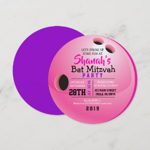BOWLLING BALL ROUND Bat Mitzvah Party nodigt uit Kaart