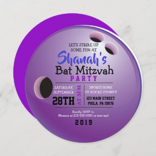 BOWLLING BALL ROUND Bat Mitzvah Party nodigt uit Kaart