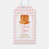 Bows and Brunch Pancake Pink 1st Birthday Gingham Cadeaulabel (Achterkant)