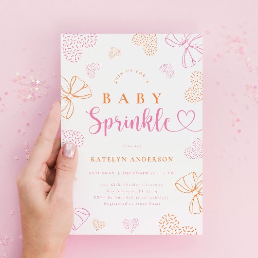 Bows and Hearts Sprinkle Baby Shower Invitation