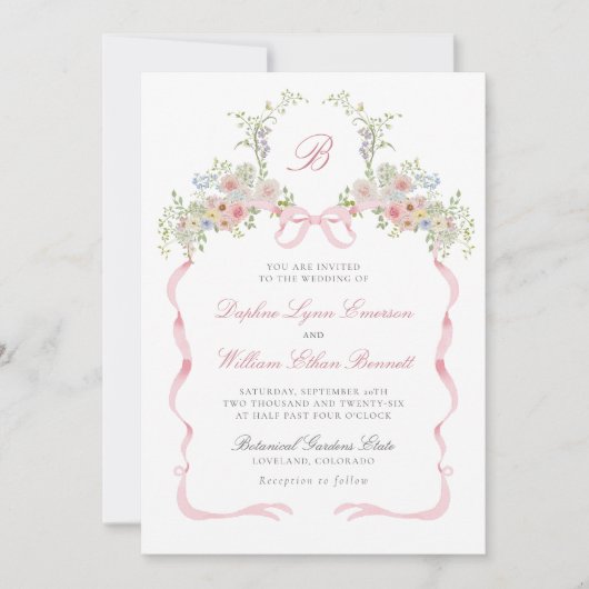 Bows and Wildflowers Wedding Invitation (Devant)