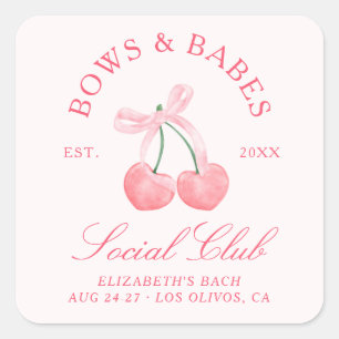 Bows & Babes Coquette Kersen Vrijgezellenfeestje Vierkante Sticker