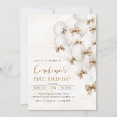 Bows Beige Balloons Anniversaire Invitation (Devant)