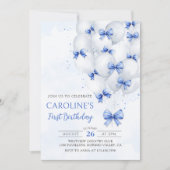 Bows Bleus Balloons Anniversaire Invitation (Devant)