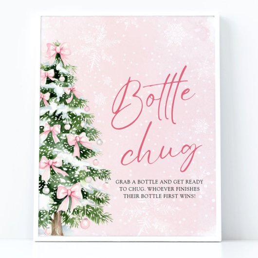 Bows Christmas Tree Baby shower Bottle Chug Sign Poster
