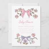 Bows et fleurs Invitation Baby shower fille (Devant)